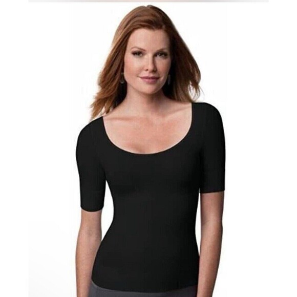 Spanx NWT On Top and in Control Elbow Length Scoop Neck Top, Brown Size M - Picture 1 of 6